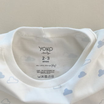 Conjunto Kids Pijama Manga Longa - Off White e Nuvem Azul