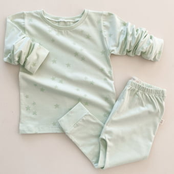 Conjunto Kids Pijama Manga Longa - Verde Menta e Estrelas