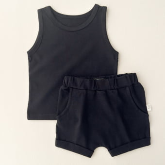 Conjunto Kids Regata e Short Cotton Leve - Preto