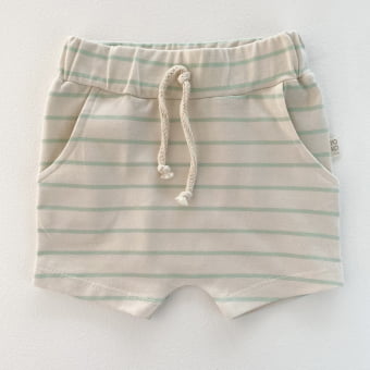 Short Kids Saruel - Listrado Marfim e Verde Menta