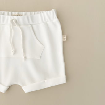 Shorts Saruel Infantil Bolso Canguru Unissex - Algodão Premium - Off White