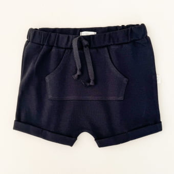 Shorts Saruel Infantil Bolso Canguru Unissex - Algodão Premium - Preto