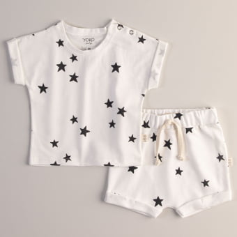 Kit Body Bebe e Camiseta  Manga Curta Céu Estrelado - 6 peças