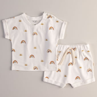 Kit Body Bebe e Camiseta  Manga Curta Dia Lindo - 6 Peças