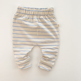 Conjunto Bebe Body Manga Longa e Calça Saruel - Listrado Marfim e Azul Sereno