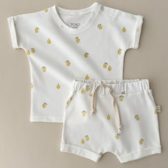 Conjunto Bebe Camiseta e Shorts - Cotton Premium Leve - Lemon