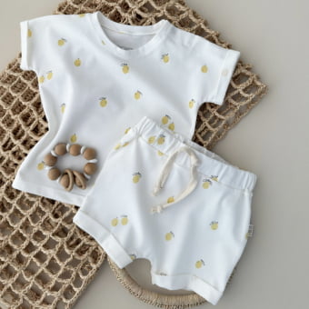 Conjunto Bebe Camiseta e Shorts - Cotton Premium Leve - Lemon