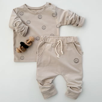 Conjunto Bebe Camiseta Manga Longa e Calça Cotton Leve - Happy