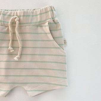 Short Bebe Saruel - Listrado Marfim e Verde Menta