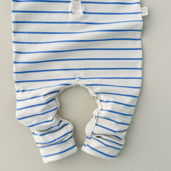 Macacão Bebe Manga Longa - Listrado Marfim e Azul