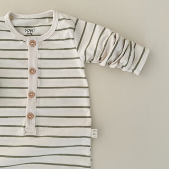 Macacão Bebe Manga Longa - Listrado Marfim e Verde