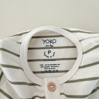 Macacão Bebe Manga Longa - Listrado Marfim e Verde