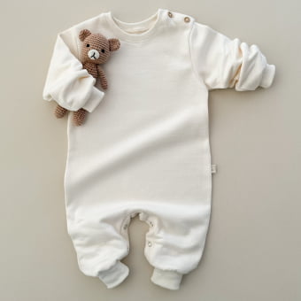 Macacão Bebe Moletom Peluciado Comfy Básico - Natural