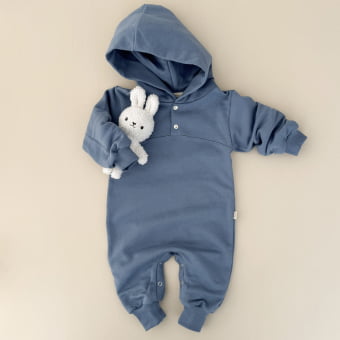 Macacão Bebê Moletom Peluciado Comfy Capuz – Azul Boreal