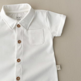 Macaquinho Bebê Manga Curta com Gola – Off White