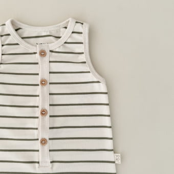 Macaquinho Bebe Regata - Listrado Marfim e Verde