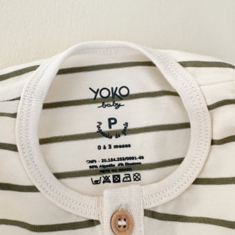 Macaquinho Bebe Regata - Listrado Marfim e Verde