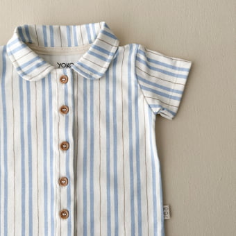 Conjunto Bebê Pijama Manga Curta com Gola – Listrado Orgânico