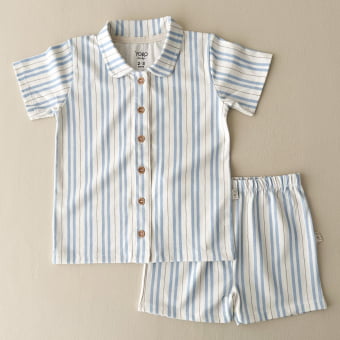 Conjunto Bebê Pijama Manga Curta com Gola – Listrado Orgânico