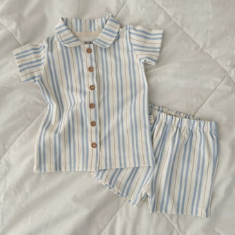 Conjunto Bebê Pijama Manga Curta com Gola – Listrado Orgânico