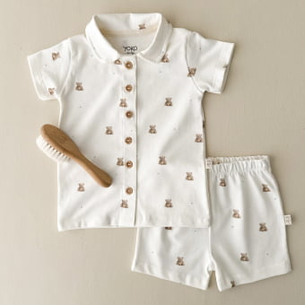 Conjunto Bebê Pijama Manga Curta com Gola – Ursinhos