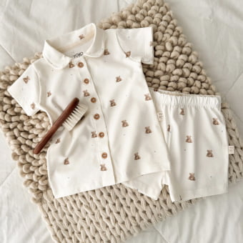 Conjunto Bebê Pijama Manga Curta com Gola – Ursinhos
