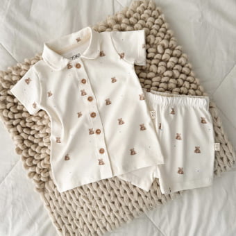 Conjunto Bebê Pijama Manga Curta com Gola – Ursinhos