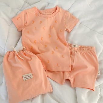 Conjunto Bebe Pijama Manga Curta - Pêssego e Lua