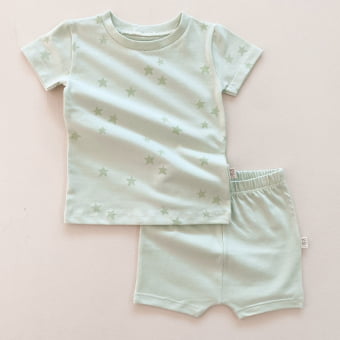 Conjunto Bebe Pijama Manga Curta - Verde Menta e Estrelas