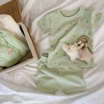 Conjunto Bebe Pijama Manga Curta - Verde Menta e Estrelas