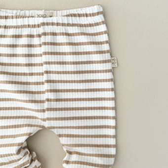 Conjunto Bebê Pijama Manga Longa Canelado – Listrado Off White & Latte