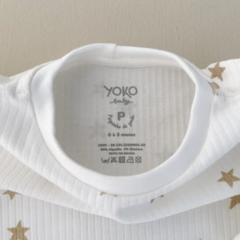 Conjunto Bebê Pijama Manga Longa Canelado – Off White com Estrelas Latte