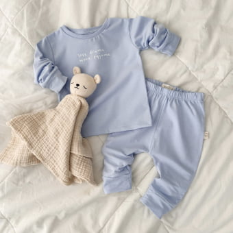 Conjunto Bebê Pijama Manga Longa Cotton Leve – Azul Calmaria