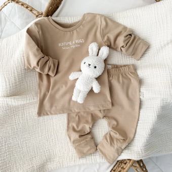 Conjunto Bebê Pijama Manga Longa Cotton Leve – Latte