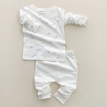 Conjunto Bebe Pijama Manga Longa - Off White e Nuvem Azul