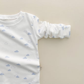 Conjunto Bebe Pijama Manga Longa - Off White e Nuvem Azul