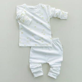 Conjunto Bebe Pijama Manga Longa- Off White e Sol Amarelo