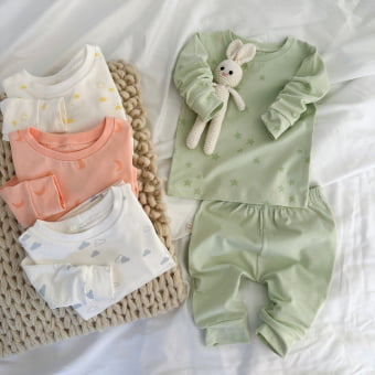 Conjunto Bebe Pijama Manga Longa- Off White e Sol Amarelo