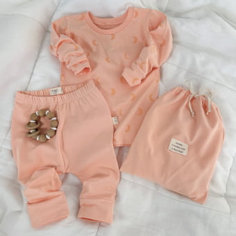 Conjunto Bebe Pijama Manga Longa - Pêssego e Lua