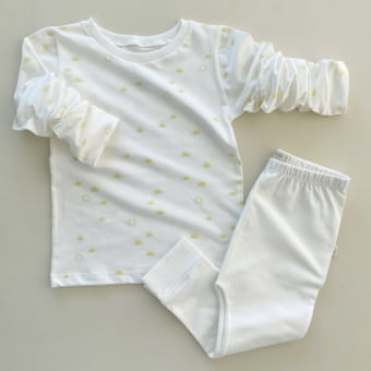 Conjunto Kids Pijama Manga Longa - Off White e Sol Amarelo