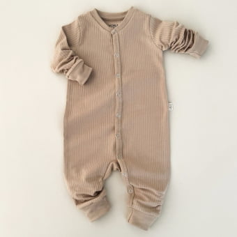Macacão Bebê Pijama Manga Longa Canelado – Latte
