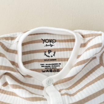 Macacão Bebê Pijama Manga Longa Canelado – Listrado Off White & Latte