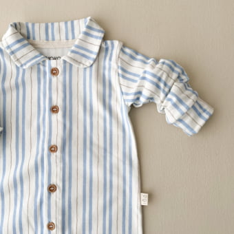 Macacão Bebê Pijama Manga Longa com Gola – Listrado Orgânico