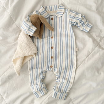 Macacão Bebê Pijama Manga Longa com Gola – Listrado Orgânico