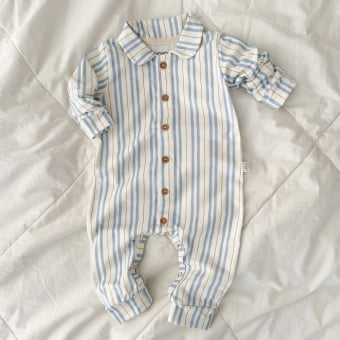 Macacão Bebê Pijama Manga Longa com Gola – Listrado Orgânico