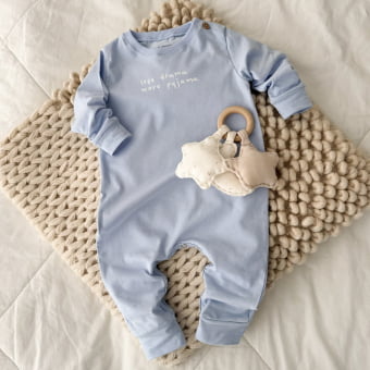 Macacão Bebê Pijama Manga Longa Cotton Leve – Azul Calmaria