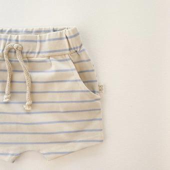 Short Bebe Saruel - Listrado Marfim e Azul Sereno