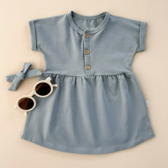 Vestido Bebe Manga Curta - Azul Celeste